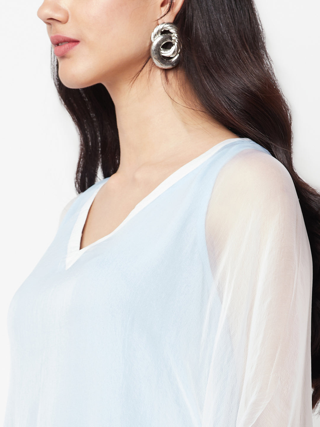 Hand Painted Blue Chiffon Kaftan