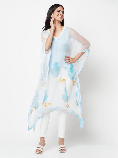 Hand Painted Blue Chiffon Kaftan