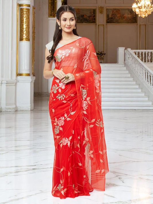 Hand Designed Pearl Chiffon Saree