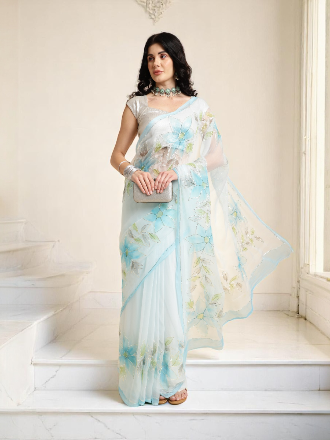Hand Brush Saree with Gota Artwork