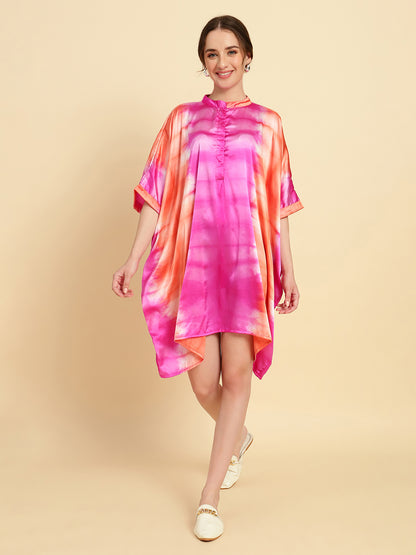 Pink-Orange Dyed Kaftan Dress