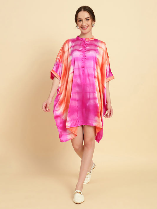 Pink-Orange Dyed Kaftan Dress