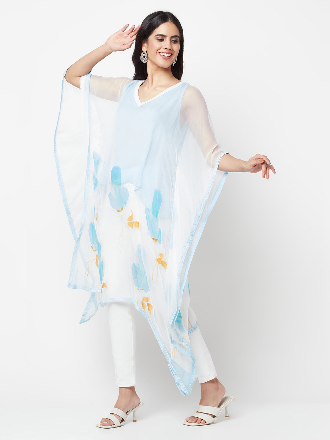 Hand Painted Blue Chiffon Kaftan
