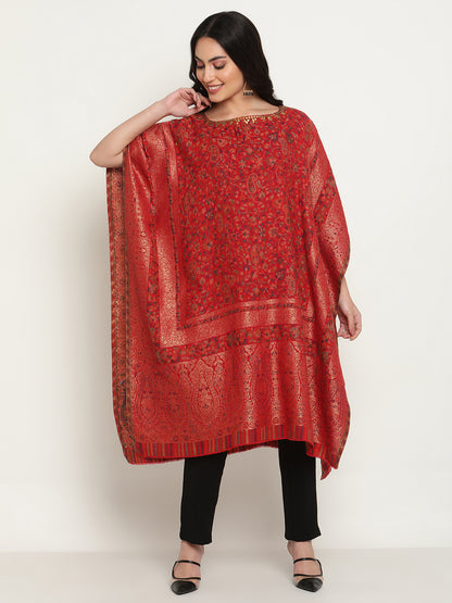 Red Woven Kaftan Shawl Dress