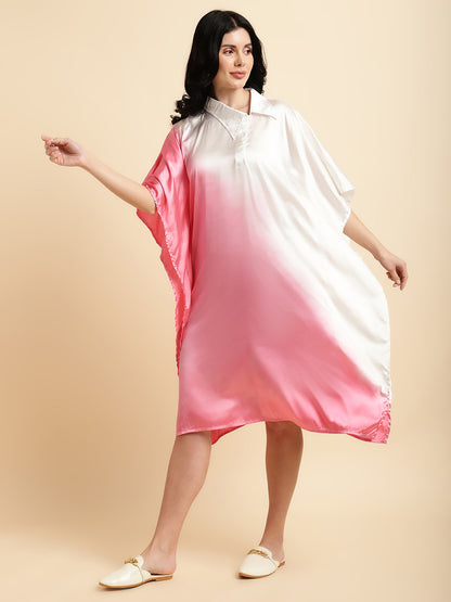 Pink-White Ombre Kaftan Dress