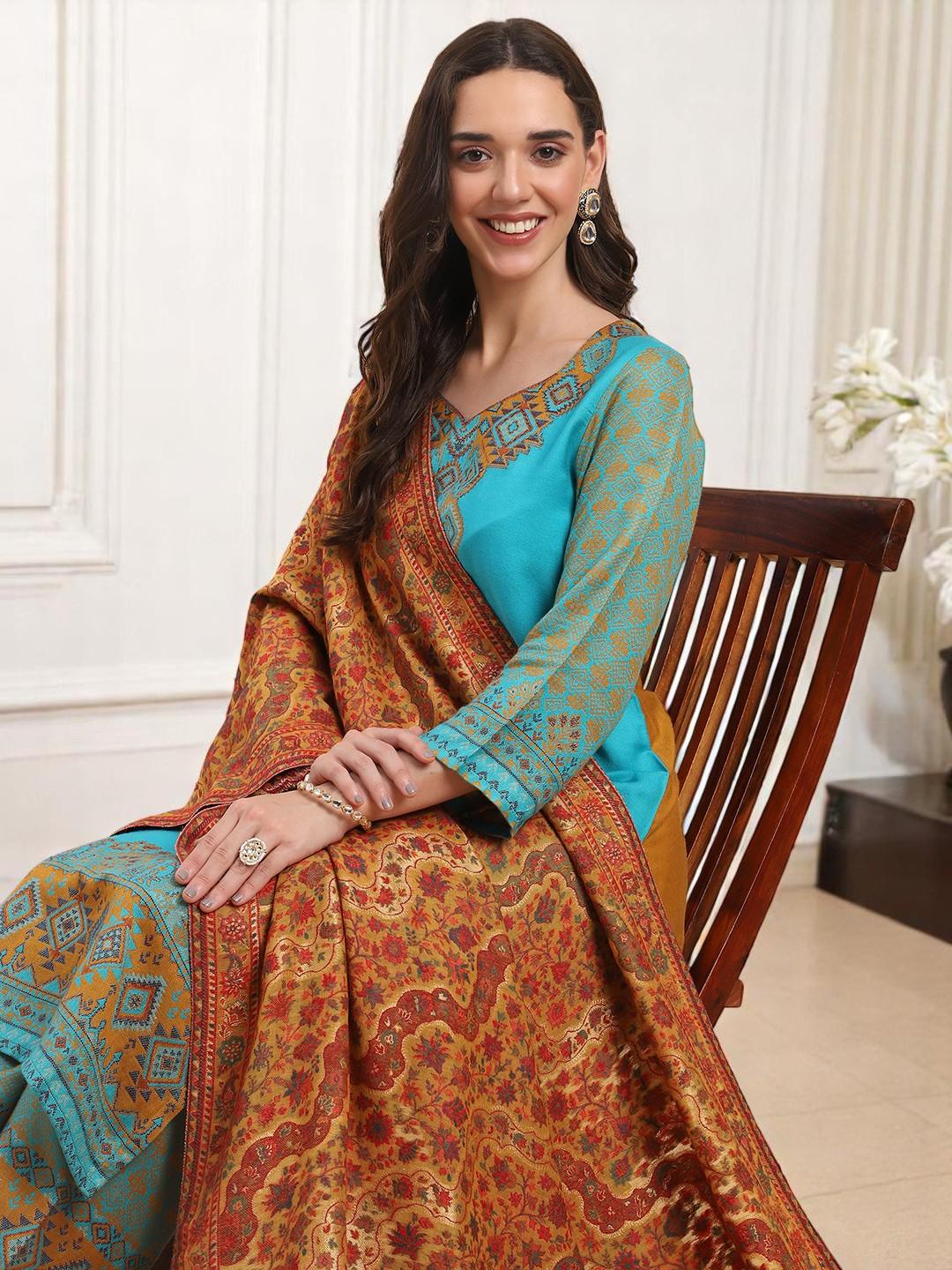 Woven Mustard Zari Shawl