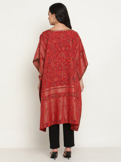 Red Woven Kaftan Shawl Dress