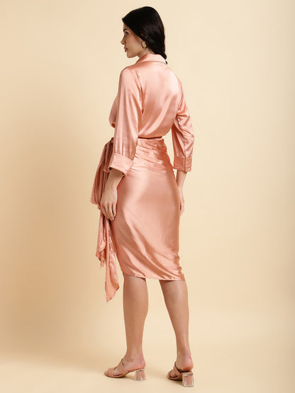 Peach Wrap Skirt Co-ord Set
