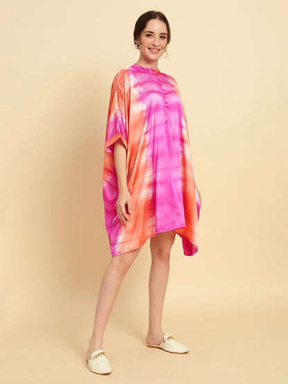 Pink-Orange Dyed Kaftan Dress