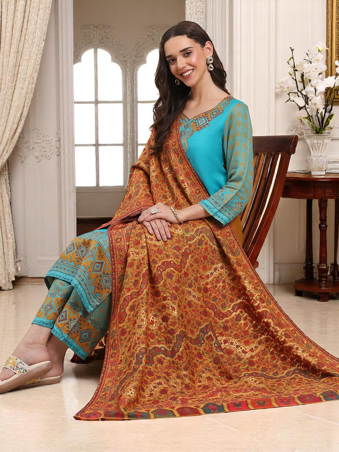Woven Mustard Zari Shawl