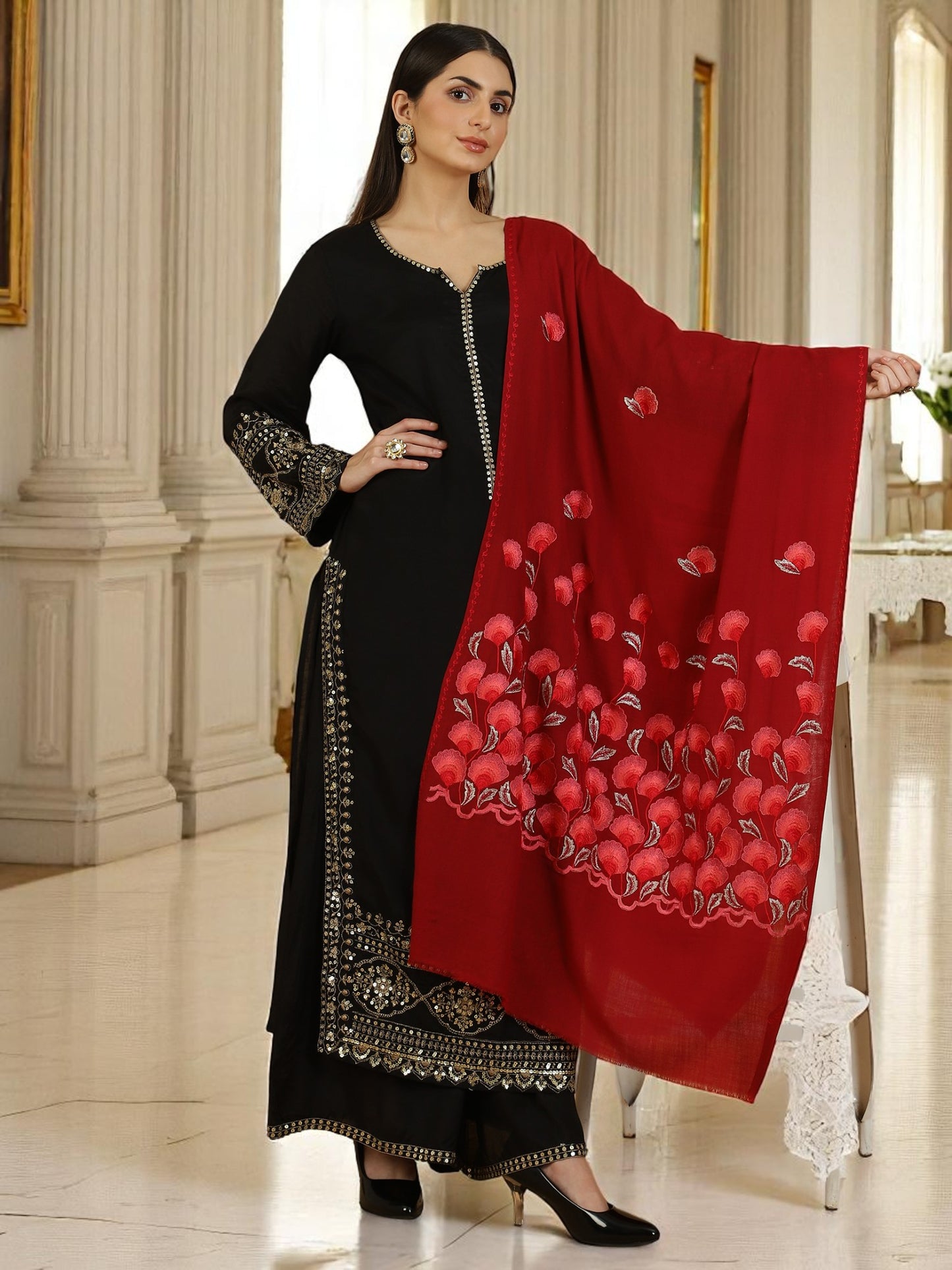 Wool Embroidered Stole