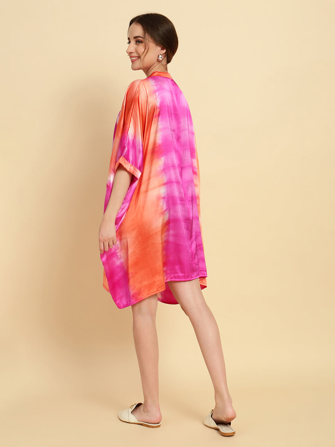 Pink-Orange Dyed Kaftan Dress