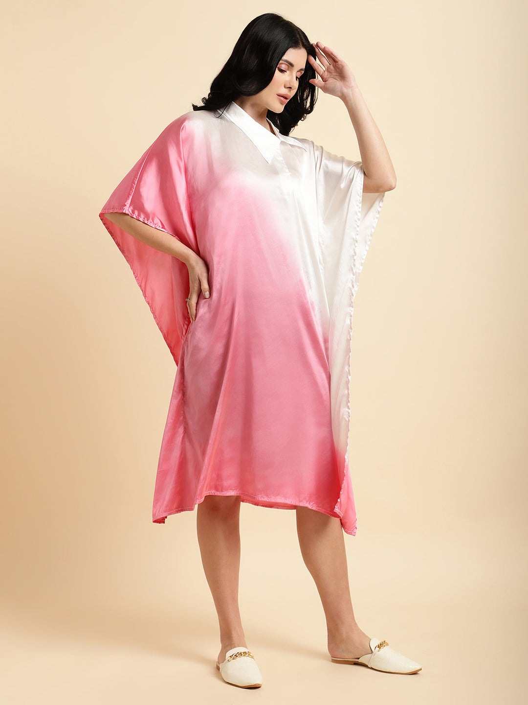 Pink-White Ombre Kaftan Dress