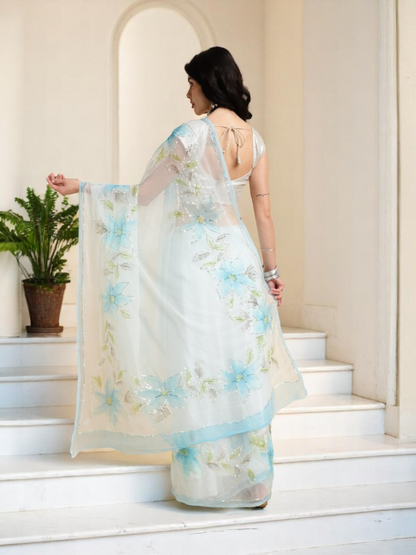 Hand Brush Saree with Gota Artwork