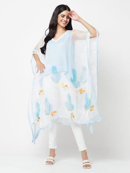 Hand Painted Blue Chiffon Kaftan