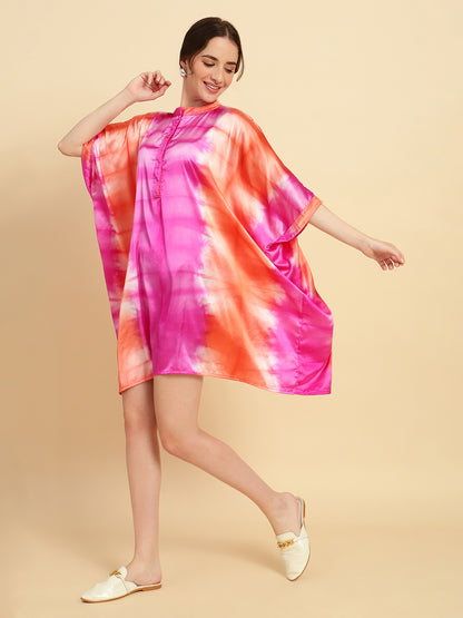 Pink-Orange Dyed Kaftan Dress