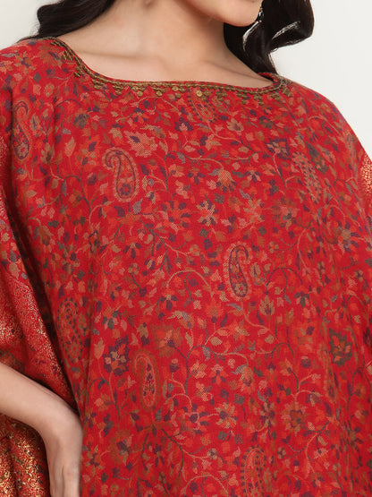 Red Woven Kaftan Shawl Dress