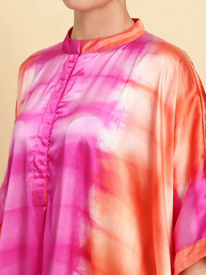 Pink-Orange Dyed Kaftan Dress