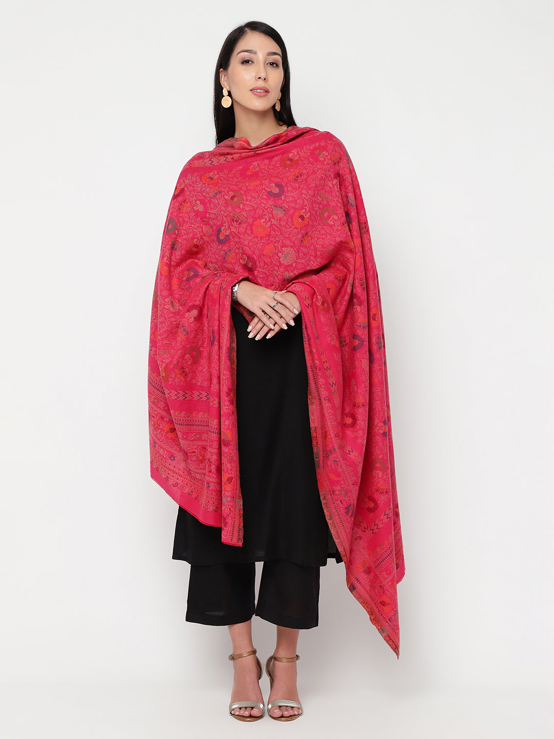 Floral Woven Shawl Pink