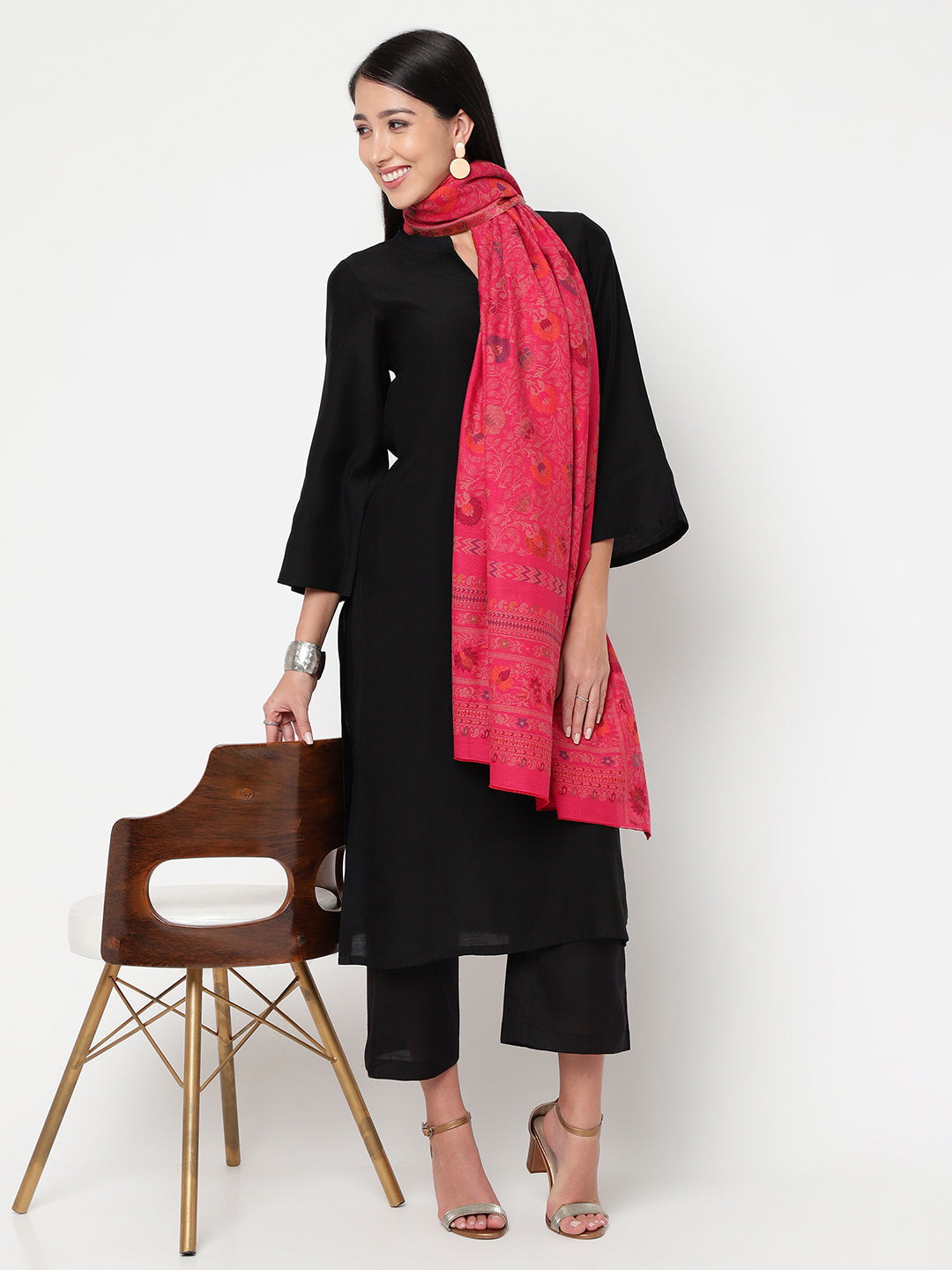Floral Woven Shawl Pink