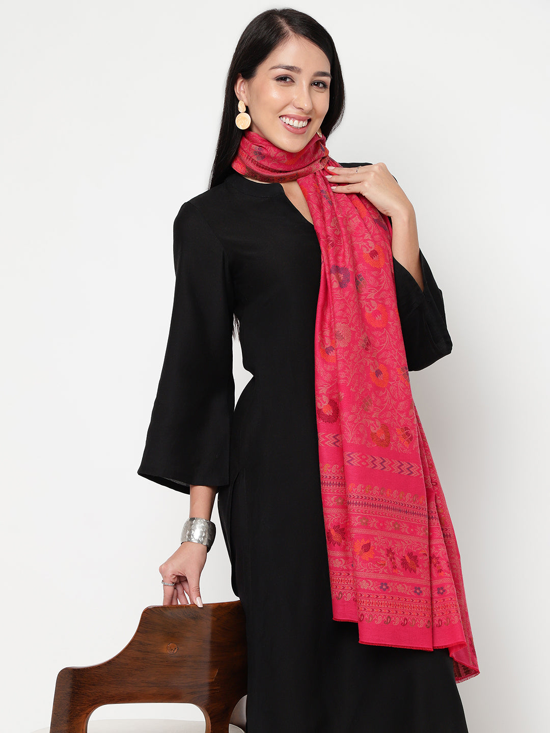 Floral Woven Shawl Pink