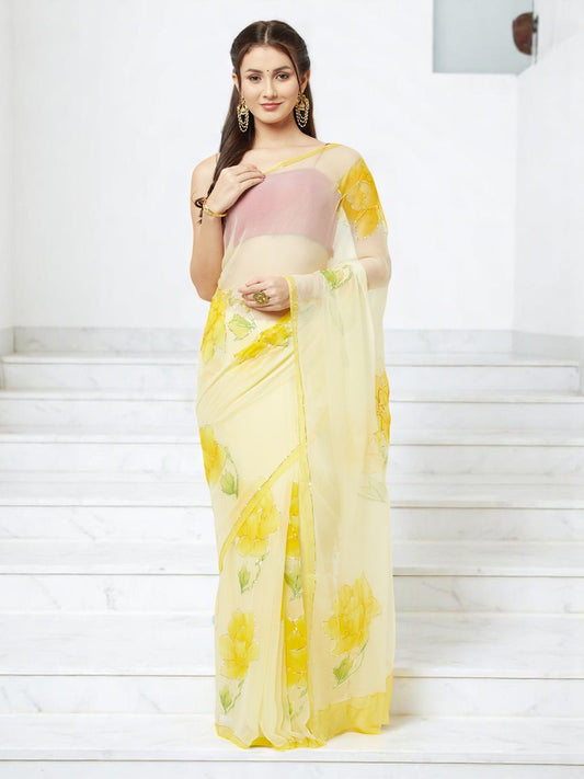 Hand Brush Saree with Gota Artwork