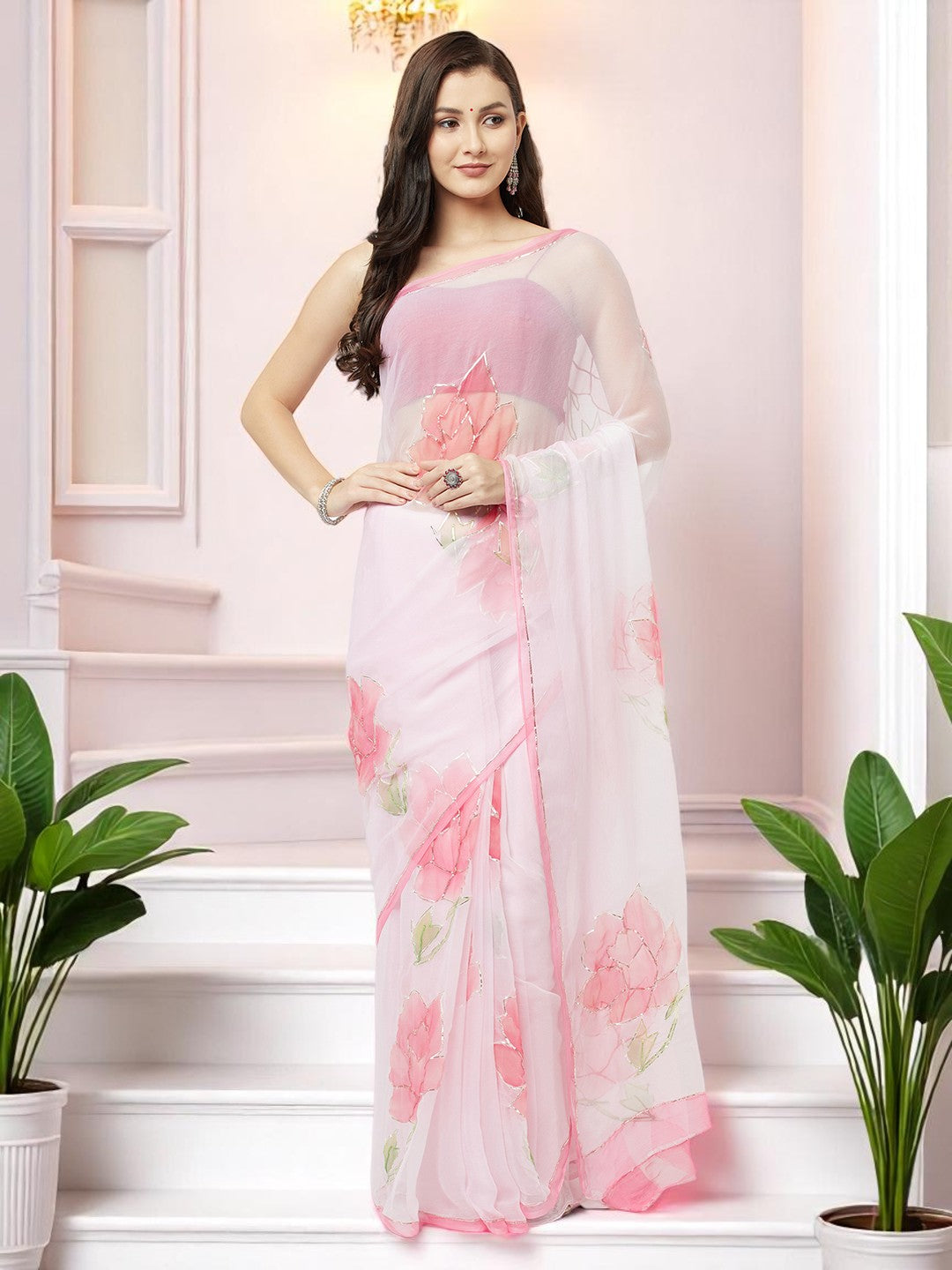 Hand Brush Saree with Gota Artwork