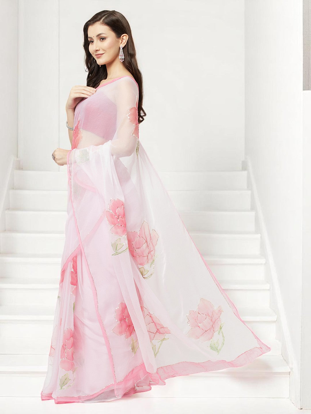 Hand Brush Saree with Gota Artwork