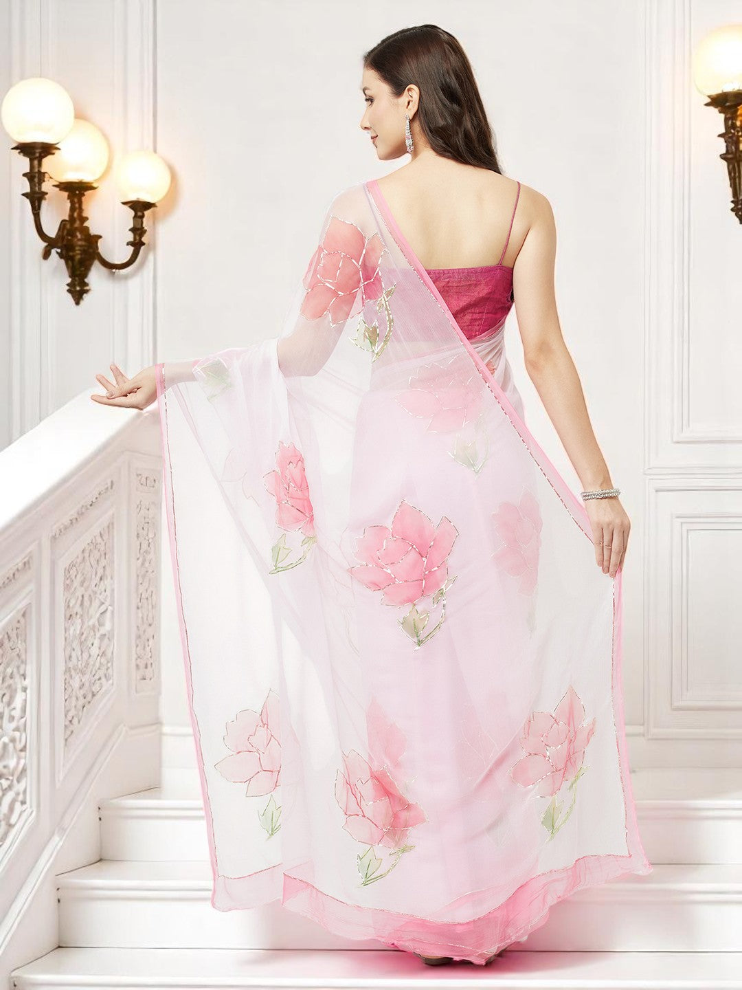 Hand Brush Saree with Gota Artwork