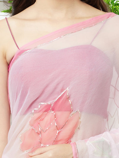 Hand Brush Saree with Gota Artwork