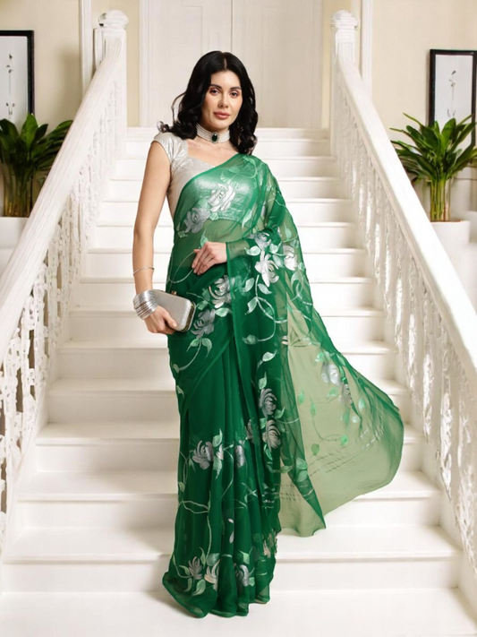 Hand Designed Pearl Chiffon Saree